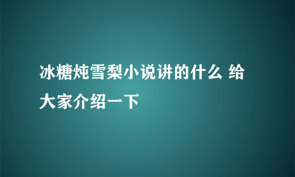 冰糖炖雪梨小说讲的什么 给大家介绍一下