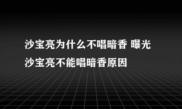 沙宝亮为什么不唱暗香 曝光沙宝亮不能唱暗香原因