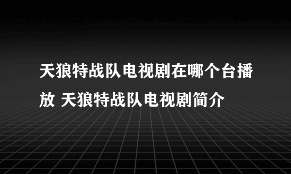 天狼特战队电视剧在哪个台播放 天狼特战队电视剧简介