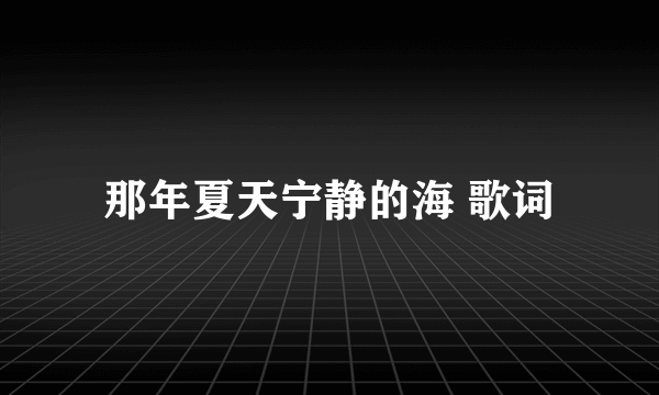 那年夏天宁静的海 歌词