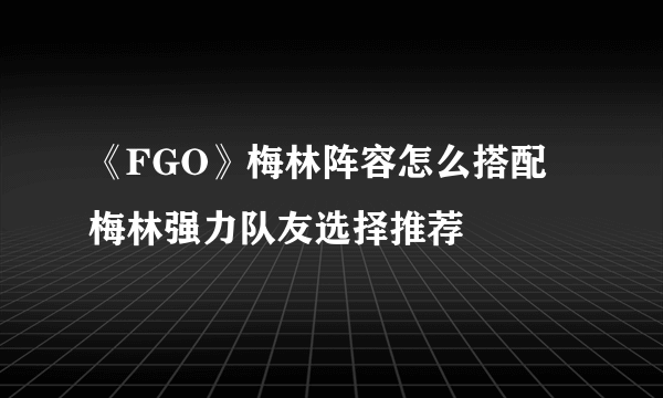 《FGO》梅林阵容怎么搭配 梅林强力队友选择推荐
