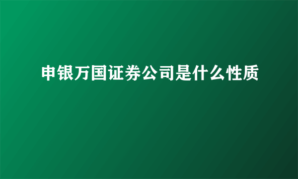申银万国证券公司是什么性质