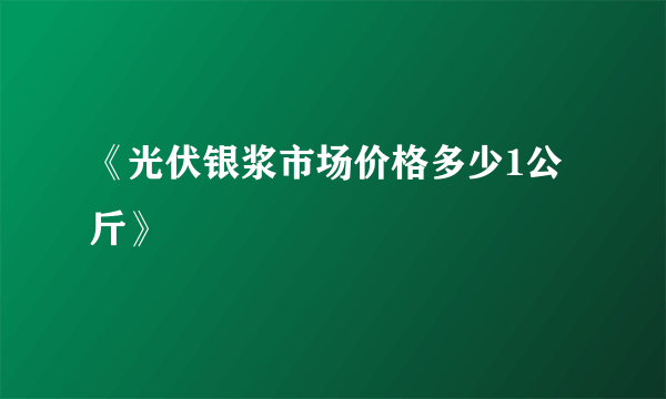 《光伏银浆市场价格多少1公斤》