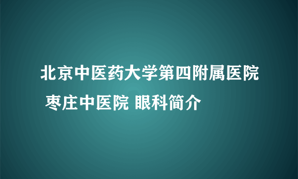 北京中医药大学第四附属医院 枣庄中医院 眼科简介
