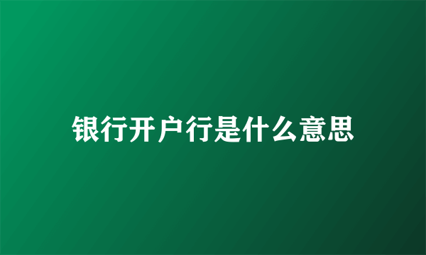 银行开户行是什么意思