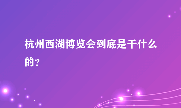 杭州西湖博览会到底是干什么的？