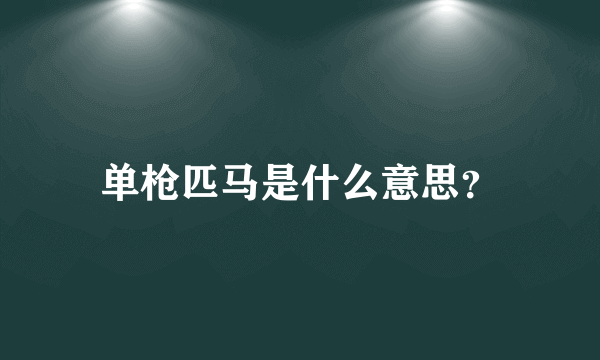 单枪匹马是什么意思？