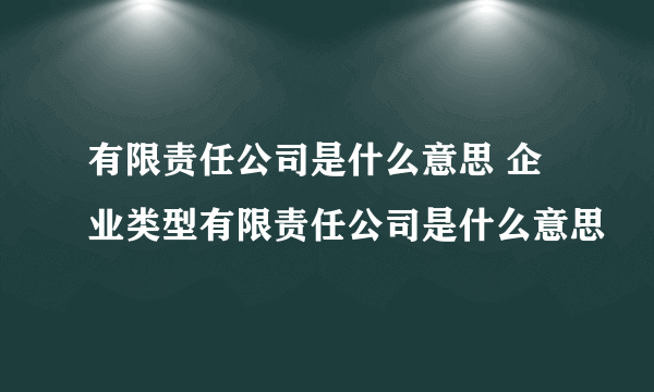 有限责任公司是什么意思 企业类型有限责任公司是什么意思