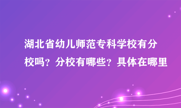 湖北省幼儿师范专科学校有分校吗？分校有哪些？具体在哪里