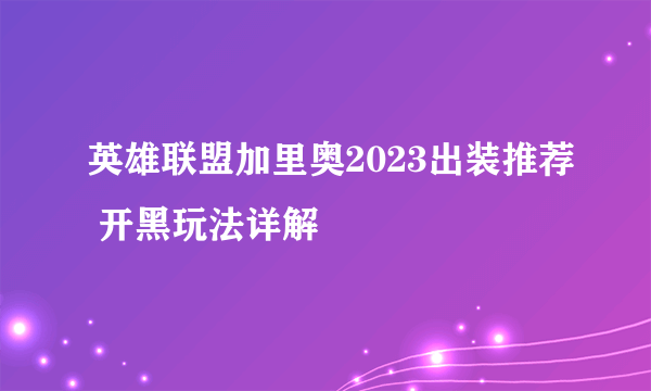 英雄联盟加里奥2023出装推荐 开黑玩法详解