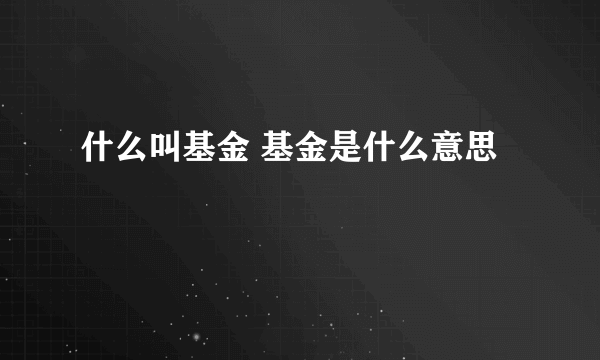 什么叫基金 基金是什么意思