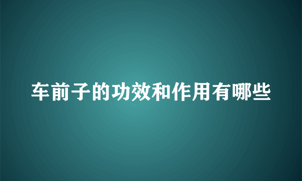 车前子的功效和作用有哪些