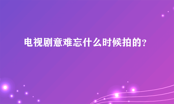 电视剧意难忘什么时候拍的？
