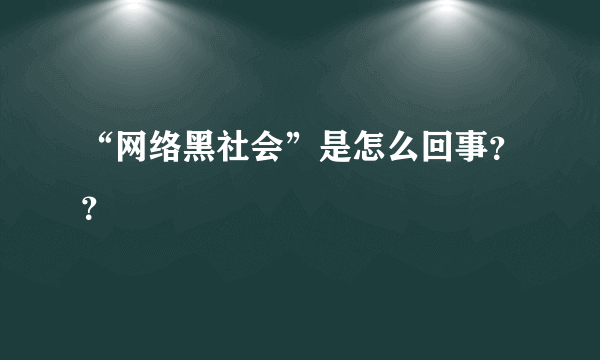“网络黑社会”是怎么回事？？
