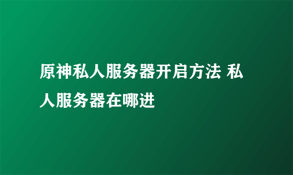 原神私人服务器开启方法 私人服务器在哪进