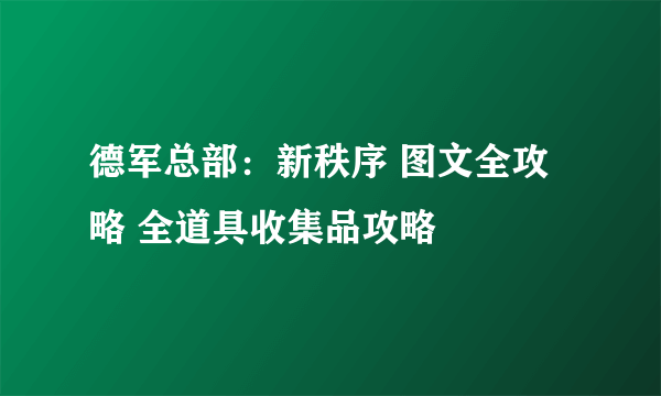 德军总部：新秩序 图文全攻略 全道具收集品攻略