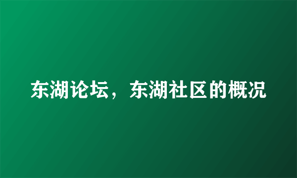 东湖论坛，东湖社区的概况