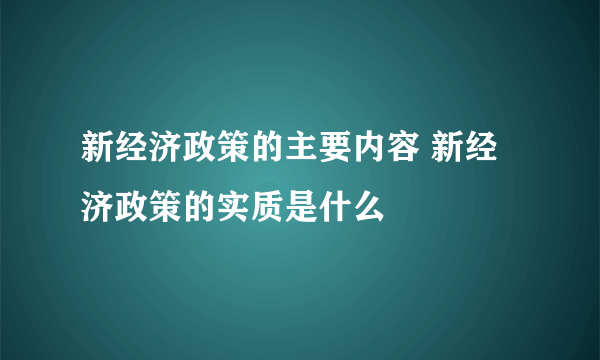 新经济政策的主要内容 新经济政策的实质是什么