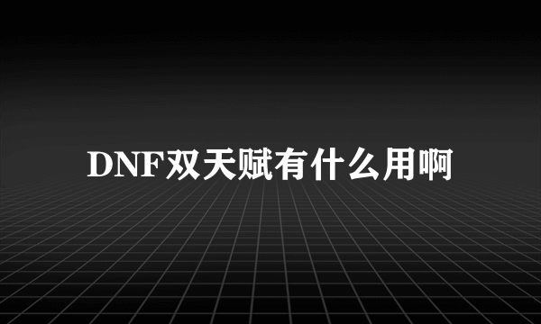 DNF双天赋有什么用啊