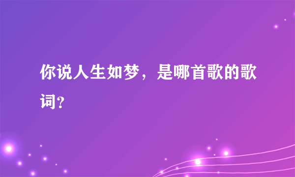 你说人生如梦，是哪首歌的歌词？