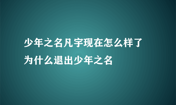 少年之名凡宇现在怎么样了 为什么退出少年之名